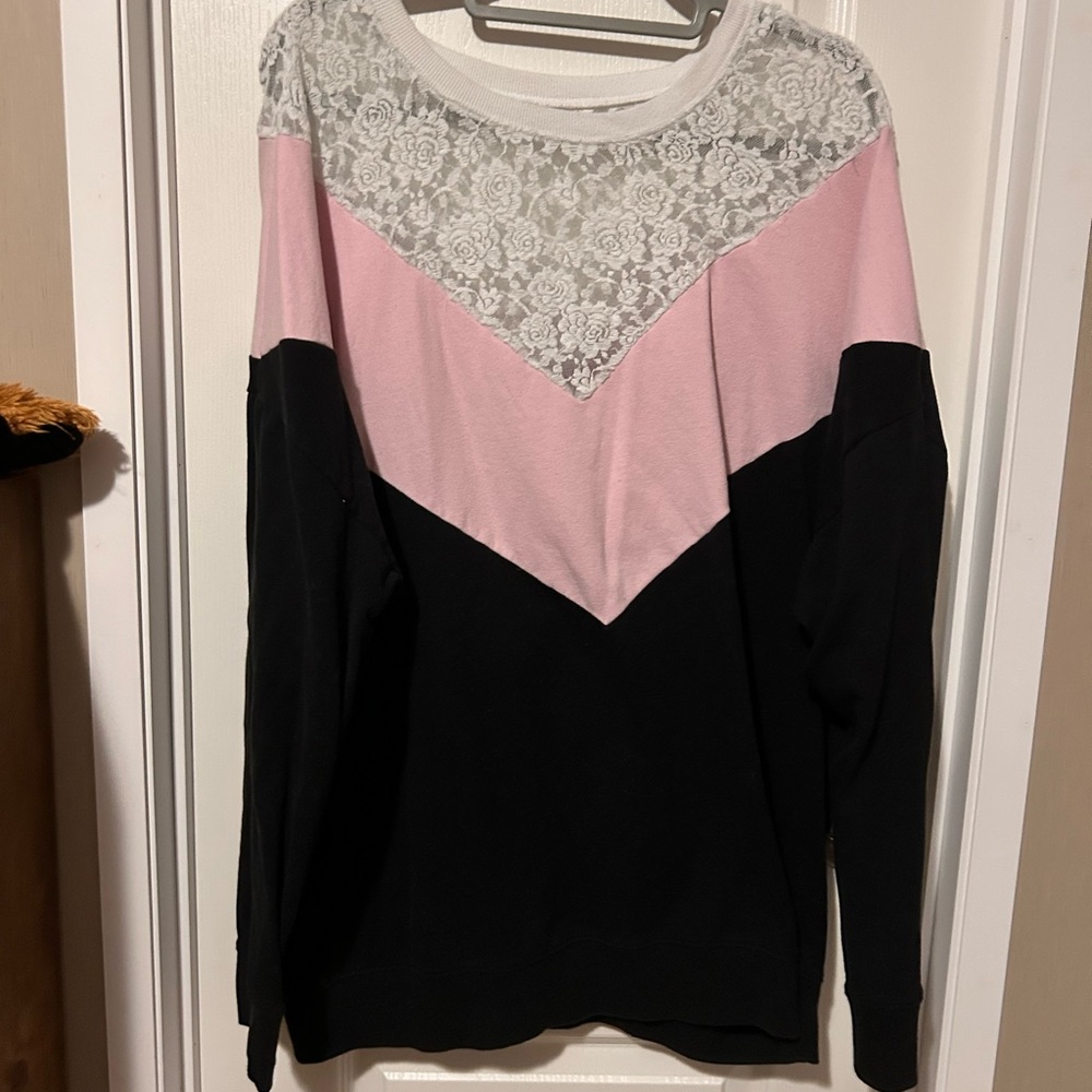 Torrid Black and Pink with White Lace Sweatshirt